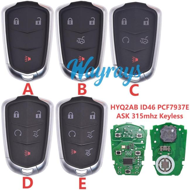 For Cadillac HYQ2AB ID46 chip PCF7937E/HITAG2 with ASK 315mhz keyless remote key