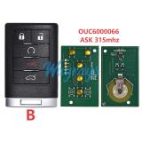 For Cadillac OUC6000066 ASK 315mhz remote key(without blade)