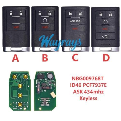 For Cadillac NBG009768T ID46 chip NCF297xE with ASK 434mhz keyless remote key