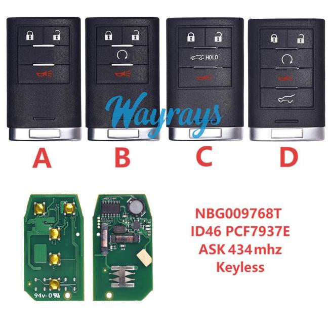 For Cadillac NBG009768T ID46 chip NCF297xE with ASK 434mhz keyless remote key