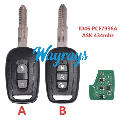 For Chevrolet ID46 chip PCF7936A with ASK 434mhz 2/3 button remote key