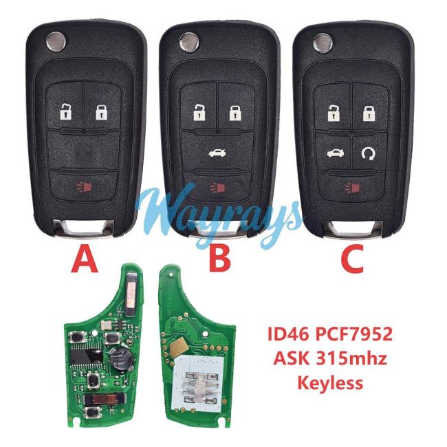 For Chevrolet OHT01060512 ID46 chip PCF7952/HITAG2 with ASK 315mhz 2+1/3+1/4+1 button keyless remote key