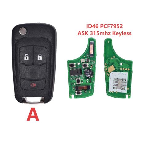 For Chevrolet OHT01060512 ID46 chip PCF7952/HITAG2 with ASK 315mhz 2+1/3+1/4+1 button keyless remote key