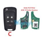 For Chevrolet OHT01060512 ID46 chip PCF7952/HITAG2 with ASK 315mhz 2+1/3+1/4+1 button keyless remote key