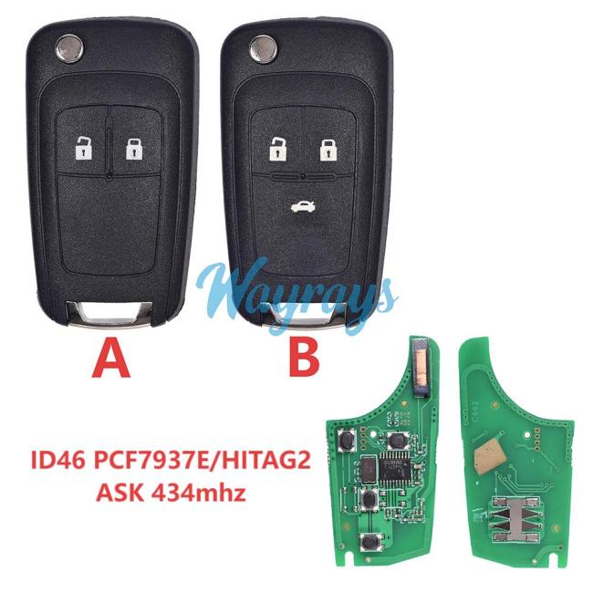 For Chevrolet ID46 chip PCF7937E/HITAG2 with ASK 434mhz 2/3 button remote key