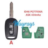 For Chevrolet ID46 chip PCF7936A with ASK 434mhz 2/3 button remote key