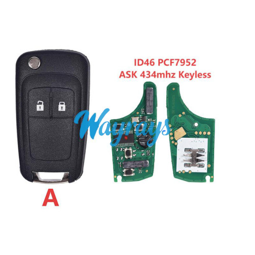 For Chevrolet  ID46 chip PCF7952E/HITAG2 with ASK 434mhz keyless 2/3 button remote key
