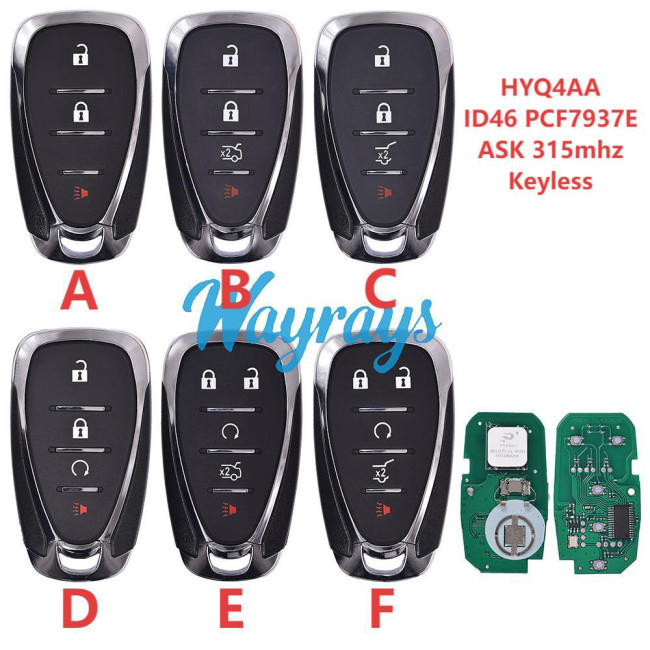 For Chevrolet HYQ4AA ID46 chip PCF7937E/HITAG2 with ASK 315mhz keyless remote key