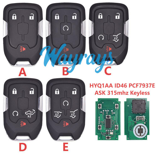 For Chevrolet HYQ1AA ID46 chip PCF7937E/HITAG2 with ASK 315mhz keyless remote key