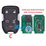 For Chevrolet HYQ1AA ID46 chip PCF7937E/HITAG2 with ASK 315mhz keyless remote key