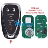 For Chevrolet HYQ4AA ID46 chip PCF7937E/HITAG2 with ASK 315mhz keyless remote key