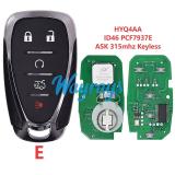 For Chevrolet HYQ4AA ID46 chip PCF7937E/HITAG2 with ASK 315mhz keyless remote key