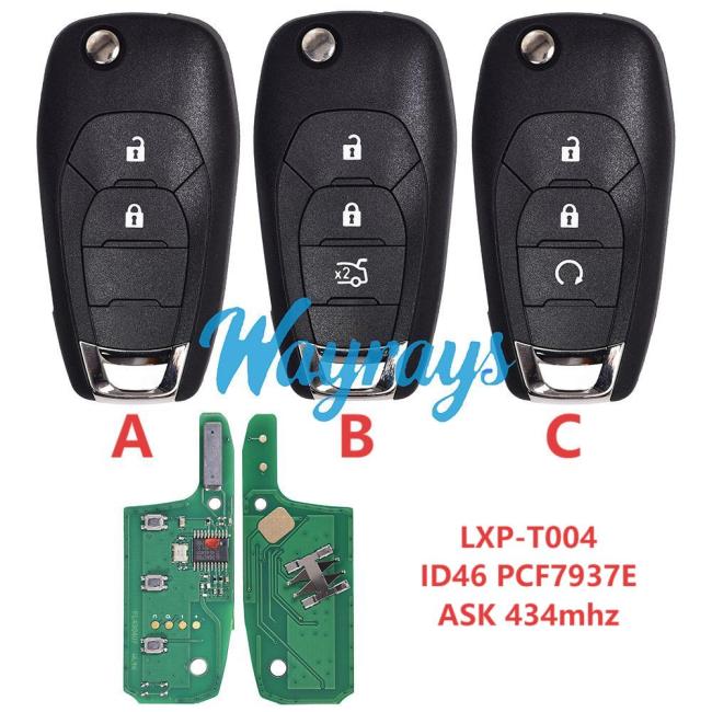 For Chevrolet LXP-T004 ID46 chip PCF7937E/HITAG2 with ASK 434mhz 2/3 button remote key