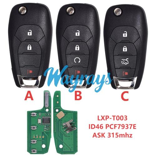 For Chevrolet LXP-T003 ID46 chip PCF7937E/HITAG2 with ASK 315mhz 2+1/3+1 button remote key