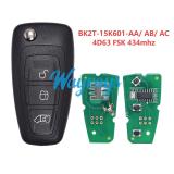 For Ford BK2T-15K601-AA/ AB/ AC 4D63 chip with FSK 434mhz 3 button remote key