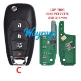 For Chevrolet LXP-T003 ID46 chip PCF7937E/HITAG2 with ASK 315mhz 2+1/3+1 button remote key