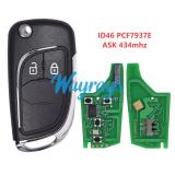 For Chevrolet ID46 chip PCF7937E/HITAG2 with ASK 434mhz modified 2 button remote key