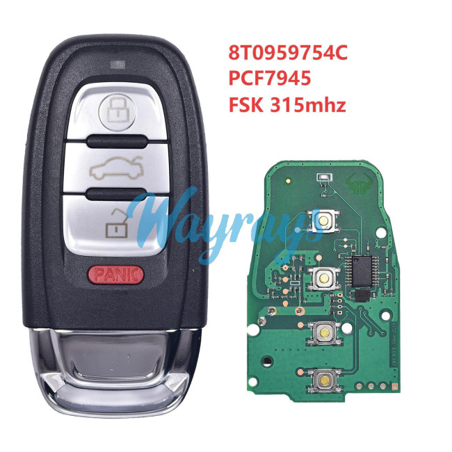 For Audi 8T0959754C PCF7945 chip with FSK 315mhz 3+1 button remote key
