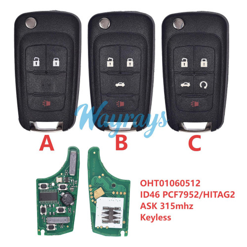 For Opel OHT01060512 ID46 chip PCF7952E/HITAG2 with ASK 315mhz keyless remote key