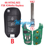 For Peugeot/Citroen 4A chip HITAG AES with FSK 434mhz keyless 3 button remote key