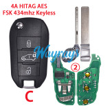 For Peugeot/Citroen 4A chip HITAG AES with FSK 434mhz keyless 3 button remote key