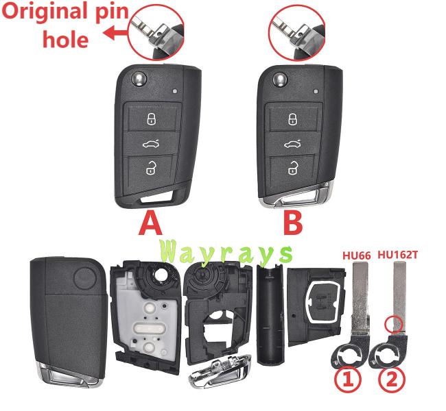 [Original pin hole] For VW Golf7 key shell with round logo place