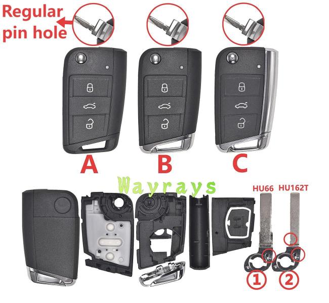 [Regular pin hole] For VW Golf7 key shell with round logo place