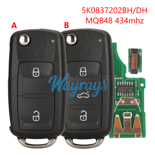 For VW 5K0837202BH/DH MQB48 chip with ASK 434mhz 2/3 button remote key