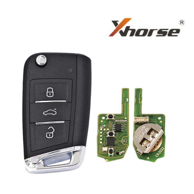 XKMQB1EN Xhorse MQB type 3 button wire remote key (Chrome trim)