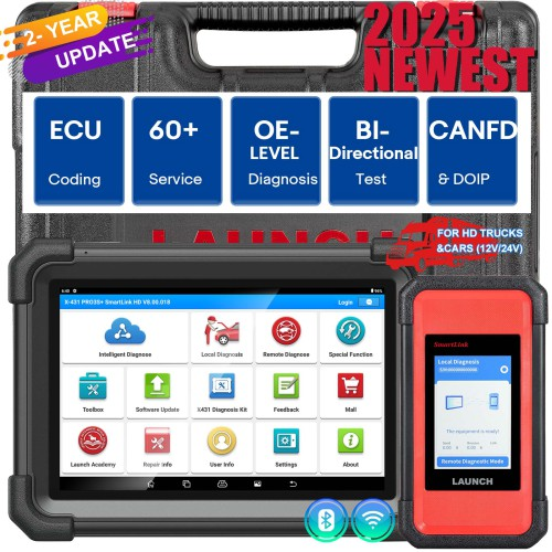 2025 LAUNCH X431 PRO3S+ SmartLink HD for Diesel & Gasoline 12V/24V Bi-Directional Scan Tool Support ECU Coding CANFD DOIP J2534 Programming