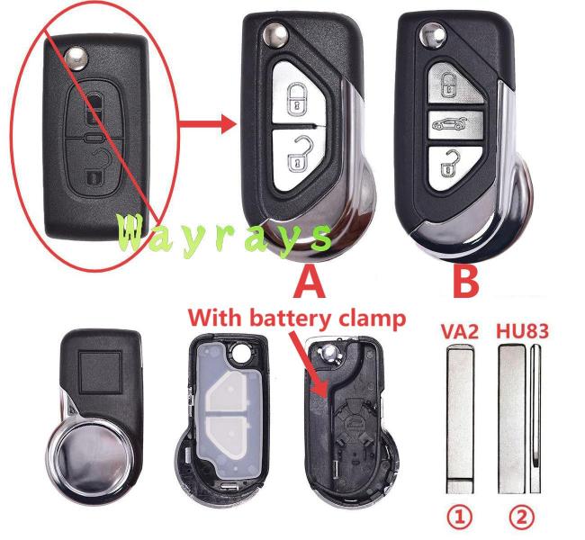 For Citroen Peugeot key shell with square logo place
