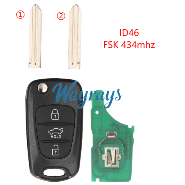 For Hyundai ID46 chip with FSK 434mhz 3 button remote key,choose blade