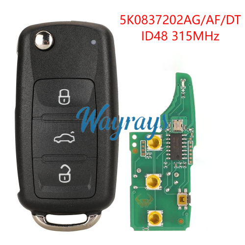 For VW 5K0837202AG ID48 chip with 315mhz 3 button remote key