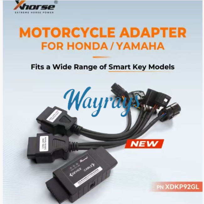Xhorse Honda/Yamaha motorcycle dedicated adapter, include key matching, anti-theft system detection, and data programming. Honda 12/21/33 pins,Yamaha 12/18 pins
