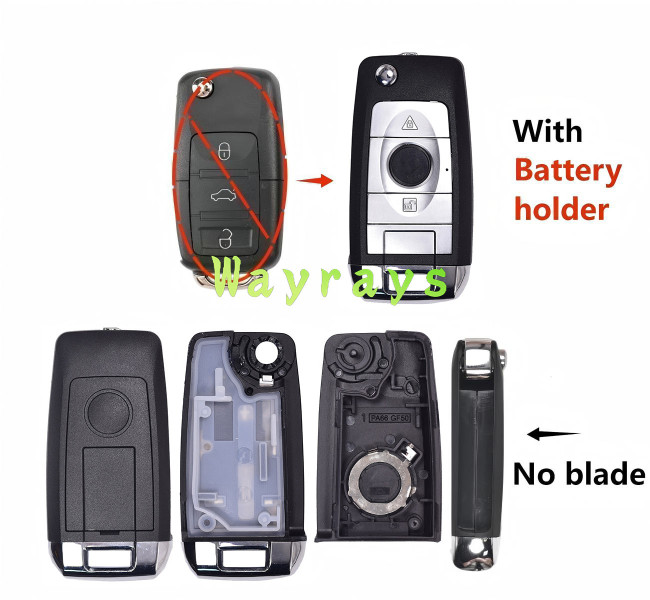 [with battery holder] For VW B5 key modified shell like Rollsroyce style with logo place without blade,please buy the blade on our webiste