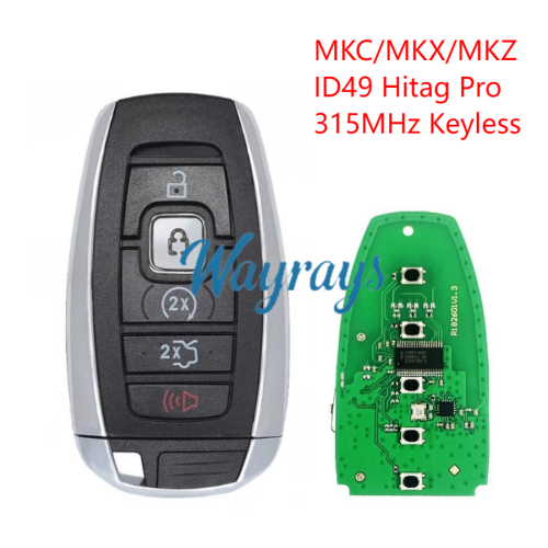 For Lincoln MKC/MKX/MKZ ID49 chip HITAG Pro with 315mhz keyless 4+1 button remote key