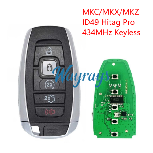 For Lincoln MKC/MKX/MKZ ID49 chip HITAG Pro with 434mhz keyless 4+1 button remote key