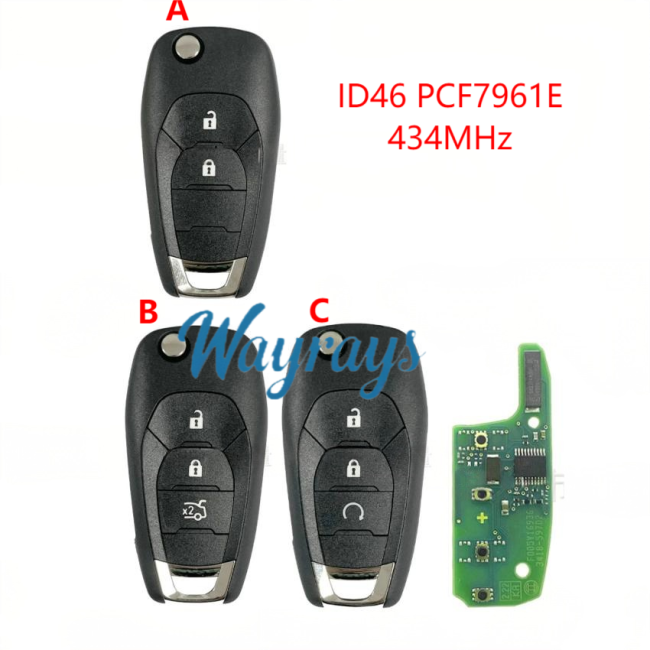 For Chevrolet Cruze Malibu ID46 chip PCF7961E with 434mhz 2/3 button remote key