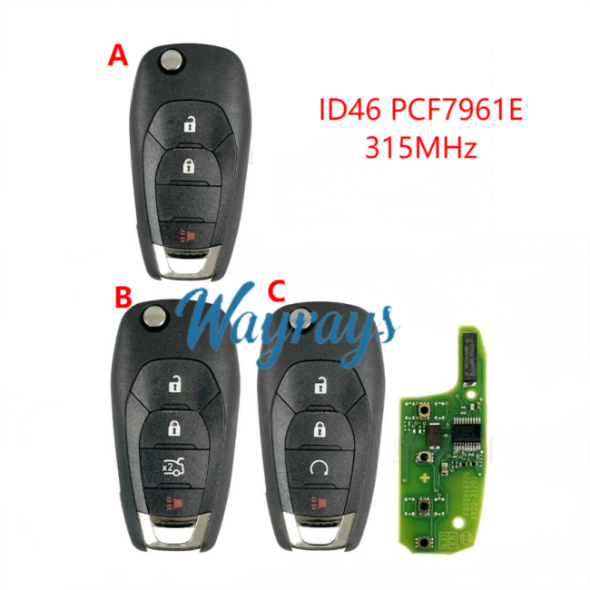 For Chevrolet Cruze Malibu ID46 chip PCF7961E with 315mhz 2+1/3+1 button remote key