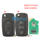 For Audi 4D0837231A/R/K ID48 chip with FSK 434mhz 2/3 button remote key