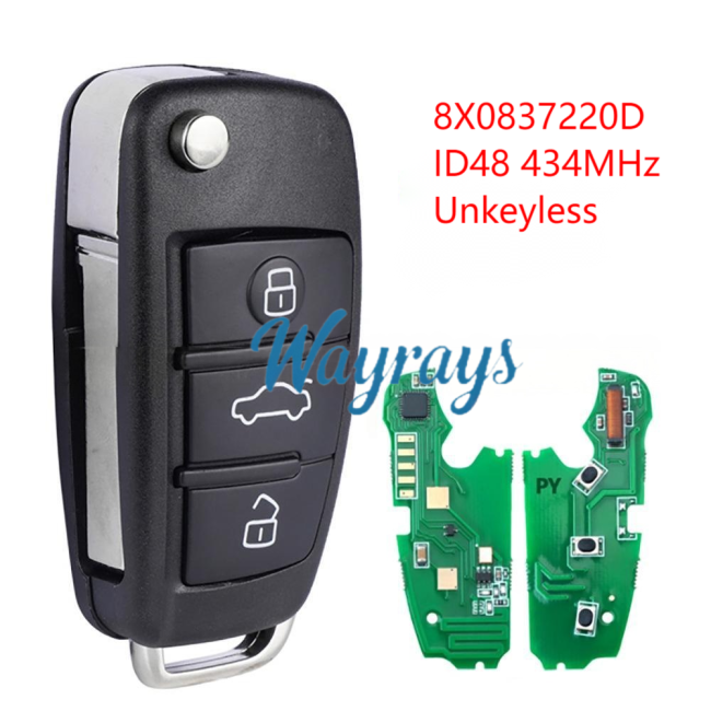 For Audi 8X0837220D ID48 chip with 434mhz 3 button remote key,unkeyless
