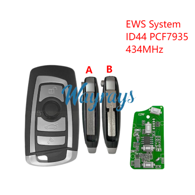 For BMW EWS system ID44 chip PCF7935 with 434mhz modified 4 button flip remote key