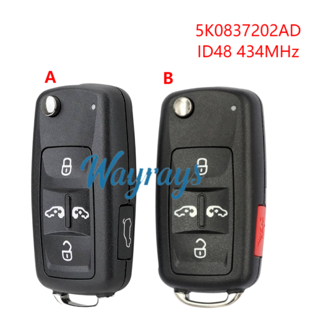 For VW 5K0837202AE ID48 chip with 434mhz 5/4+1 button remote key