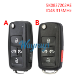 For VW 5K0837202AE ID48 chip with 315mhz 5/4+1 button remote key