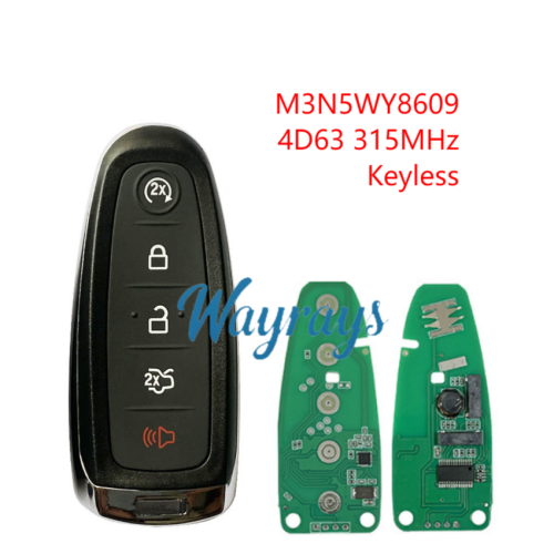 For Ford M3N5WY8609 4D63 chip with 315mhz keyless 4+1 button remote key
