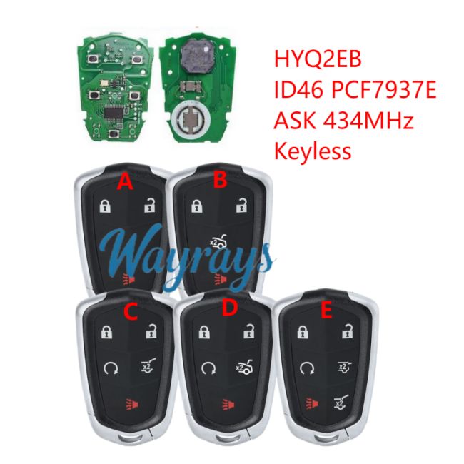 For Cadillac HYQ2EB ID46 chip PCF7937E/HITAG2 with ASK 434mhz keyless remote key