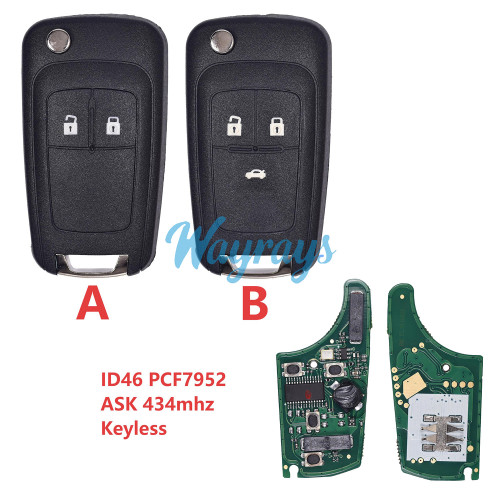 For Opel OHT01060512 ID46 chip PCF7952E with ASK 434mhz keyless 2/3 button remote key