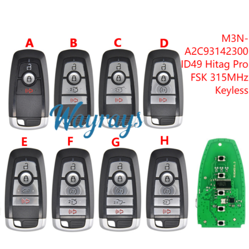 For Ford M3N-A2C93142300 ID49 chip HITAG Pro with FSK 315mhz keyless 2+1/3+1 button remote key
