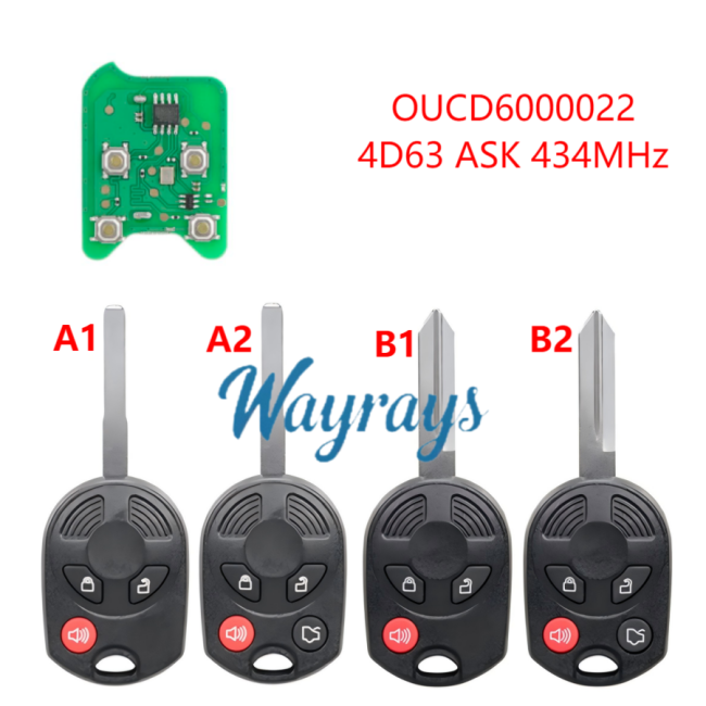 For Ford Mercury OUCD6000022 4D63 chip with ASK 315mhz 2+1/3+1 button remote key