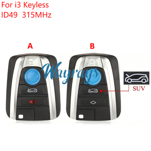 Original for BMW i3 ID49 chip with 315mhz keyless 3+1/4 button remote key